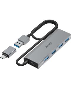 Hama USB-Hub 4-Port USB 3.2 GEN1 5 GBIT/s Incl USB-C-Adapter en Netadapter