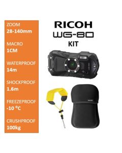 Ricoh WG-80 Compact Camera Kit Zwart + Tas en Drijfriem