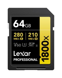 Lexar SDXC Pro 64GB 1800x / 280 Mb/s UHS-II V60 Gold
