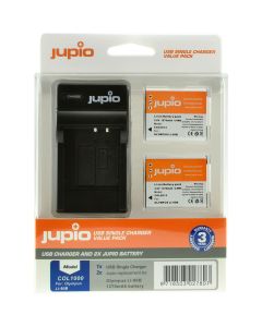 Jupio Kit 2x Accu Li-90B/Li-92B - 1270mAh + USB Single Charger