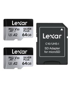 Lexar 64GB Micro SD Silver Plus 205 Mb/s UHS-I V30 - 2 Stuks