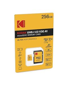 Kodak 256GB Micro SD UHS-I U3 V30 100Mb/s Geheugenkaart + Adapter