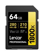 Lexar SDXC Pro 64GB 1800x / 280 Mb/s UHS-II V60 Gold