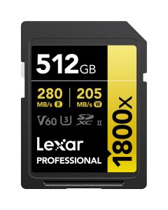 Lexar SDXC Pro 512GB 1800x / 280 Mb/s UHS-II V60 Gold