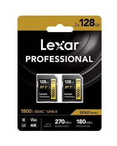 Lexar SDXC Pro 128GB 1800x / 270 Mb/s UHS-II V60 Gold - 2 Stuks